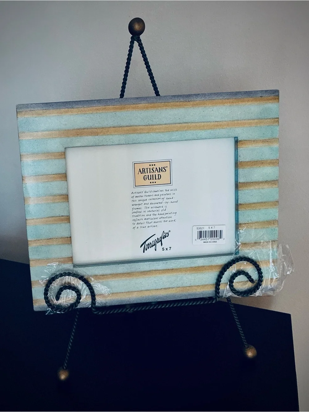 NWT Terragrafics® Artisans Guild French Wire Easel w/Frame, Green, Gold, 1997